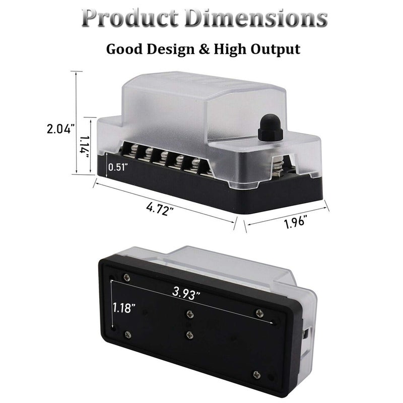 PSEQT Mini 6-Way Marine Blade Fuse Block with Negative Bus ATC/ATO Waterproof Automotive Fuse Box Standard Circuit Holder Panel for Boat Yacht Vehicle Auto RV Car Trailer Truck SUV - Image 5